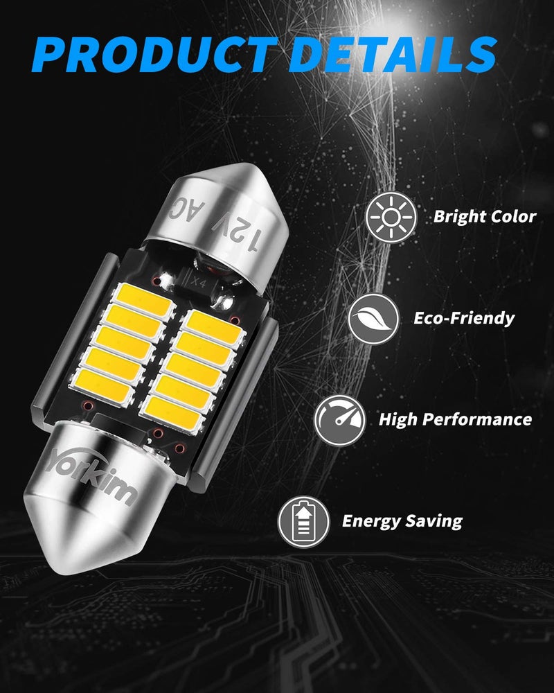 Yorkim DE3022 LED Bulb 31mm Festoon LED Bulb White Super Bright CANBUS 10-SMD 4014 Chipsets, 3175 DE3175 3022 LED For Car Interior dome map Lights, Pack of 4 - Image 4